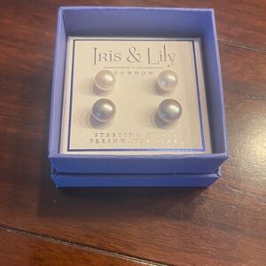 NWT Iris & Lily Sterling Silver Freshwater Pearl Earrings in gift box. Two pairs
